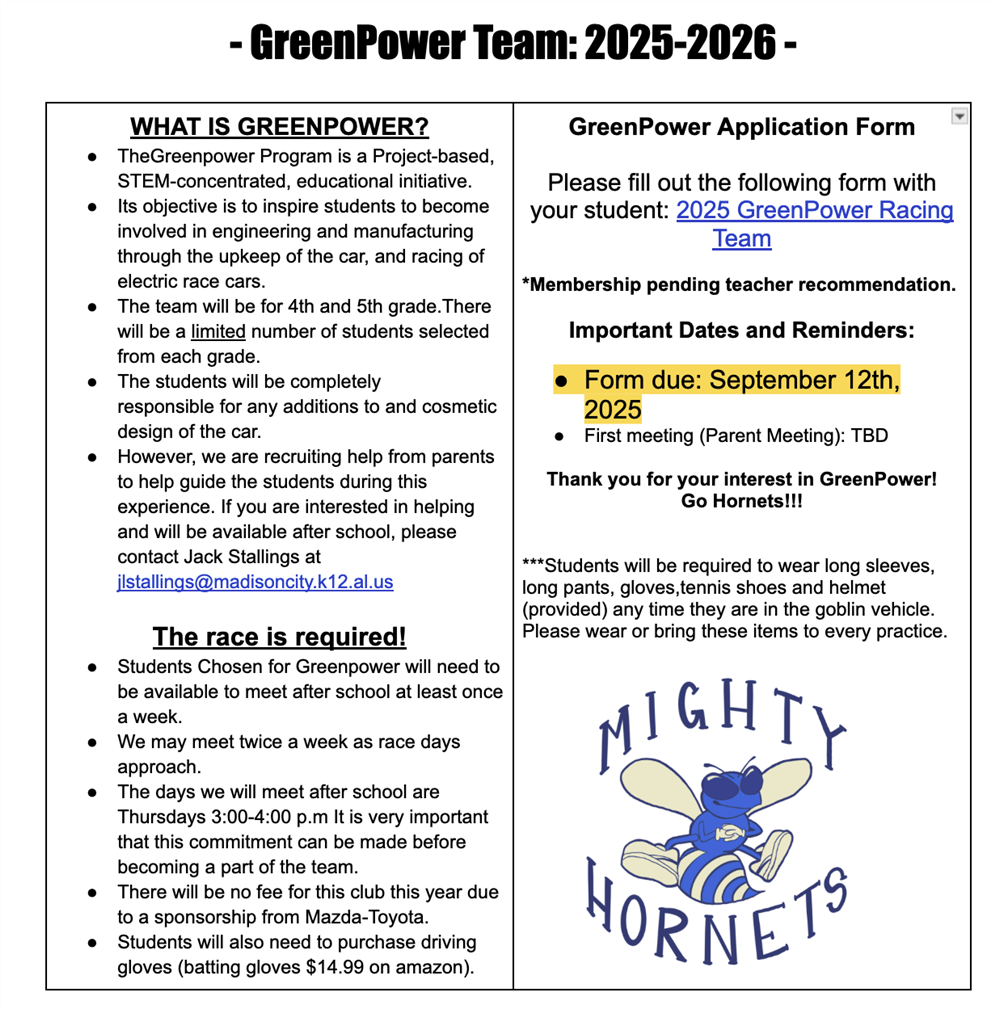 Greenpower information 2025-26